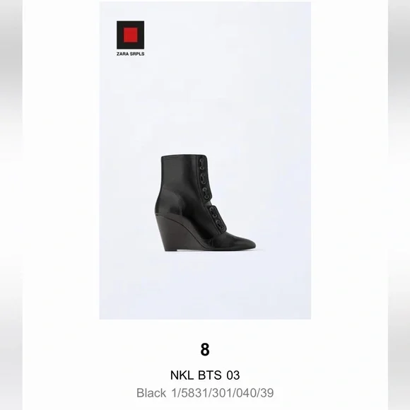 Zara SRPLS Real Leather High Wedge Black Ankle Boots Booties Zip Size 8 / 39 - Picture 4 of 16